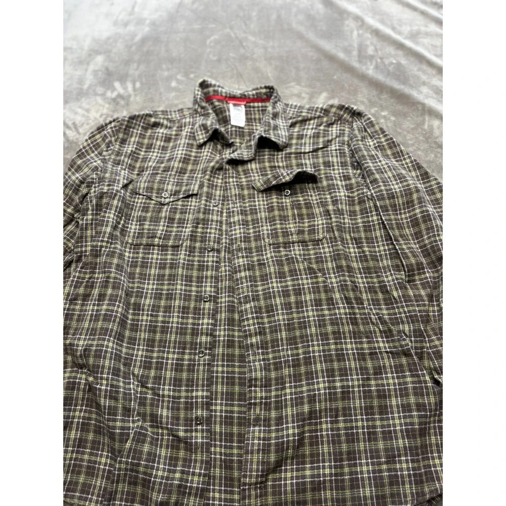 The North Face‎ Plaid Flannel Button Up Shirt Mens XXL Green Brown Long Sleeve